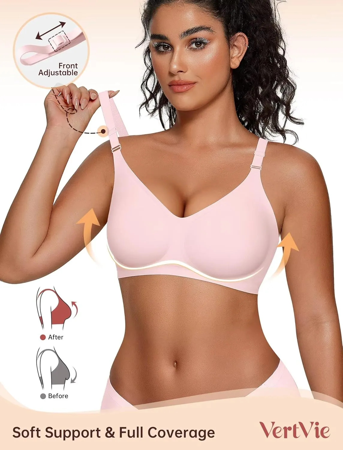 Vertvie Womens Wireless Bras No Underwire Push Up Bra Seamless Supportive Full Coverage Everyday Bras Regular and Plus Size