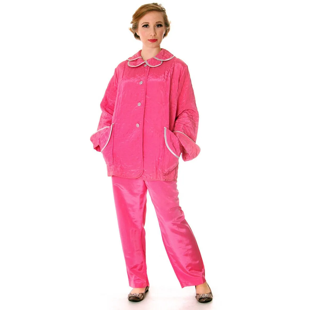 Vintage I Love Lucy Pajamas Womens Fuchsia Lyn Delle 1950s 46-28-40  US Size 6 Lyn Delle