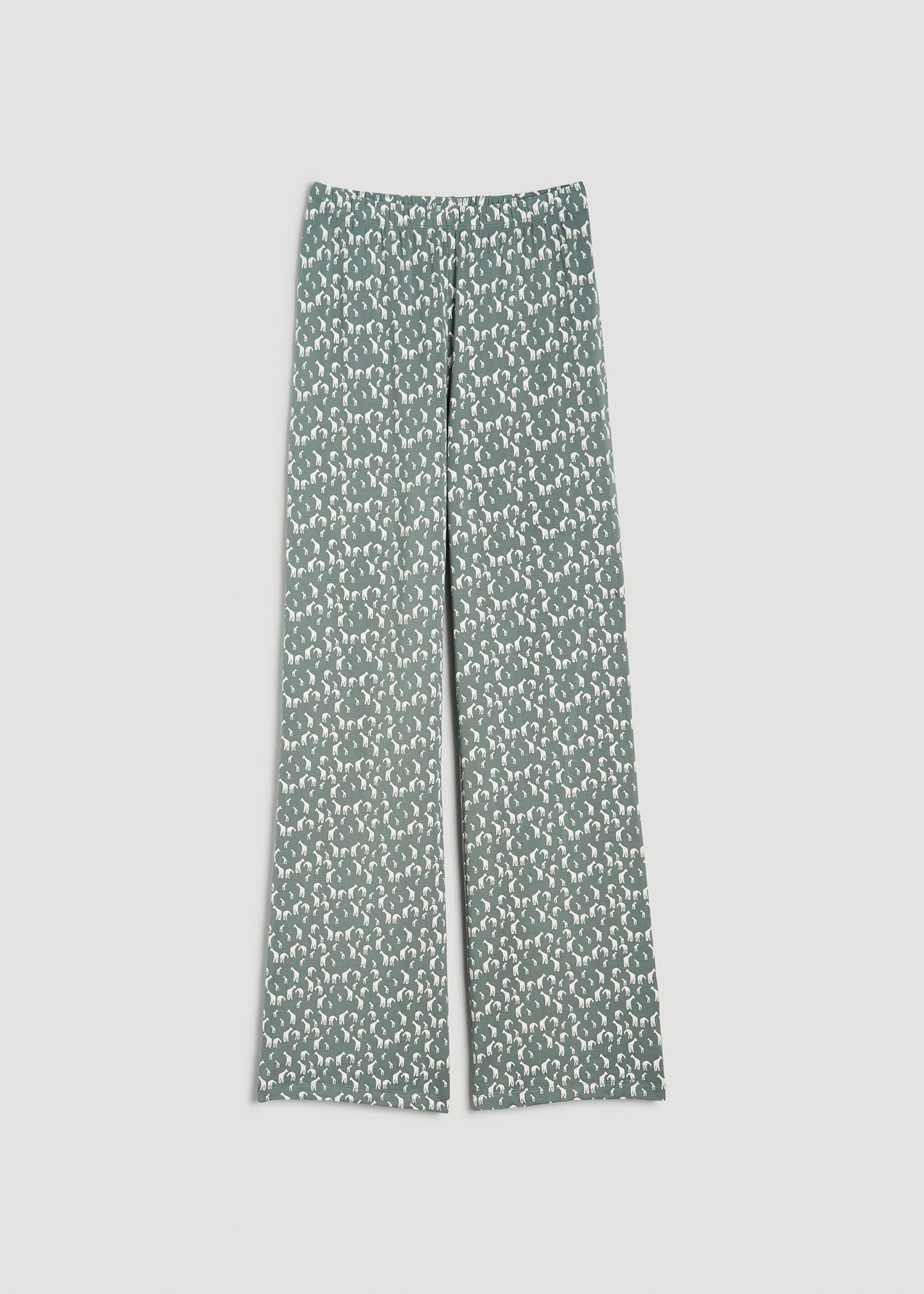 Wide Leg Women's Tall Pajama Pants in Malachite Green Giraffe Print