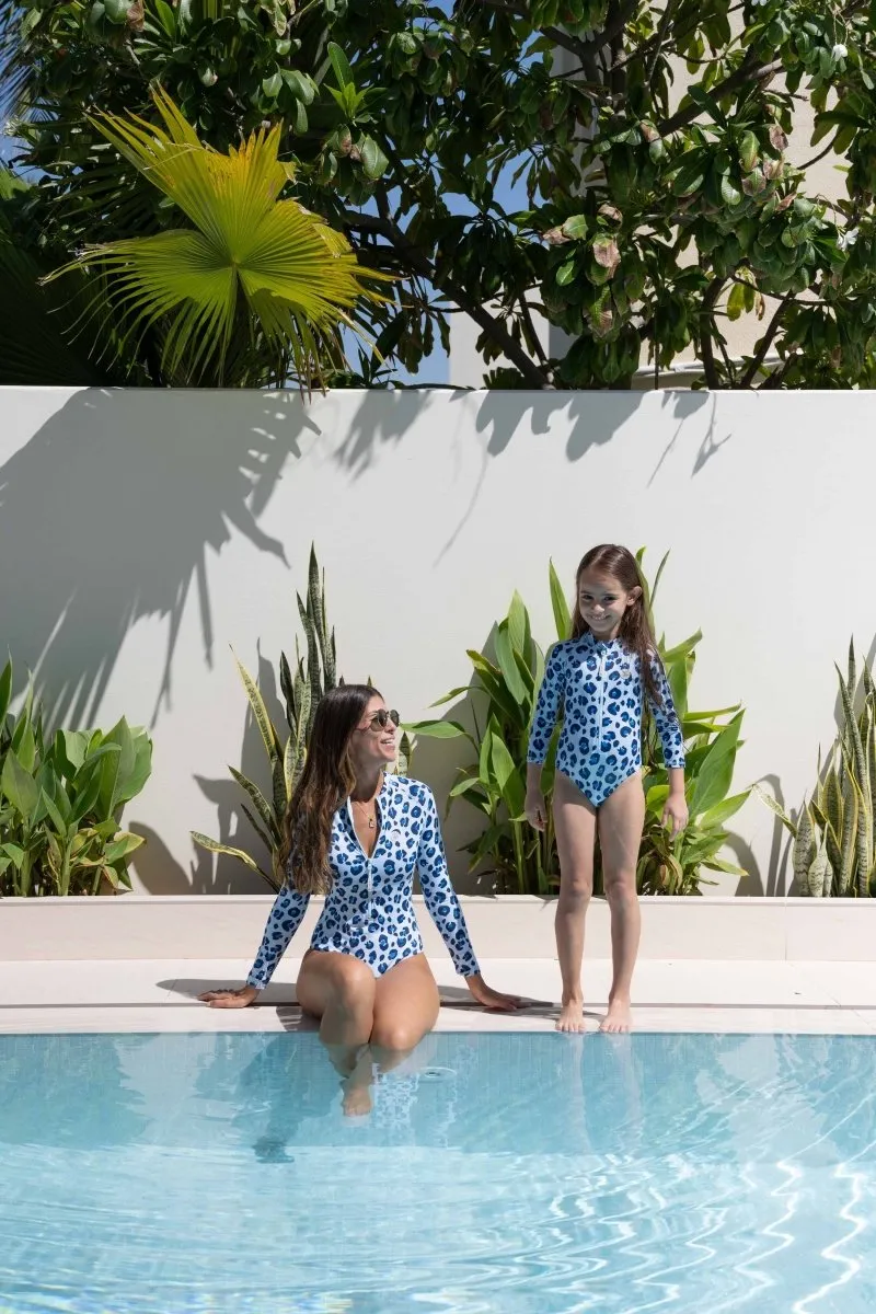 Woman swimsuit - Long sleeve - Animal Print Blue
