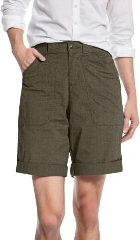 Women Bermuda Shorts Summer Comfy Casual High Waist Baggy Cargo Shorts Button Elastic Waist Wide Leg with Pockets
