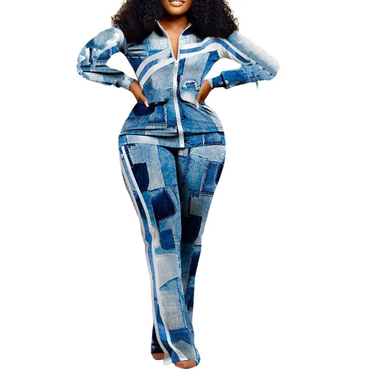 Women Fashion Two Piece Pants  Set Sports Tracksuits with Pocket