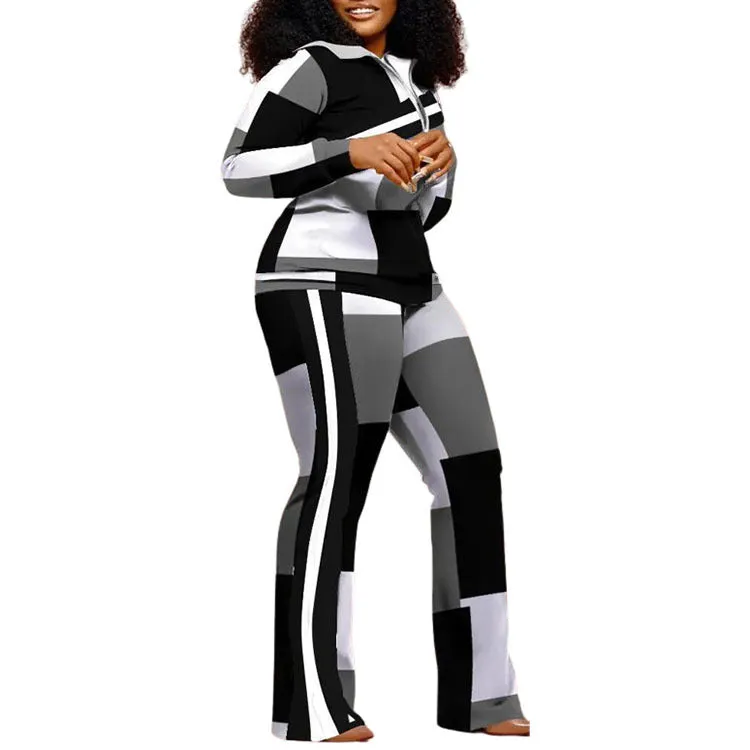 Women Fashion Two Piece Pants  Set Sports Tracksuits with Pocket