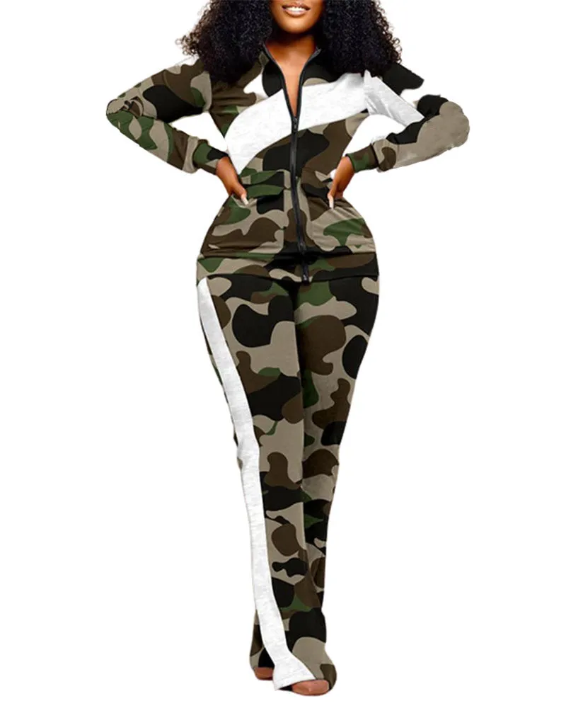 Women Fashion Two Piece Pants  Set Sports Tracksuits with Pocket