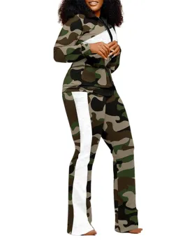 Women Fashion Two Piece Pants  Set Sports Tracksuits with Pocket