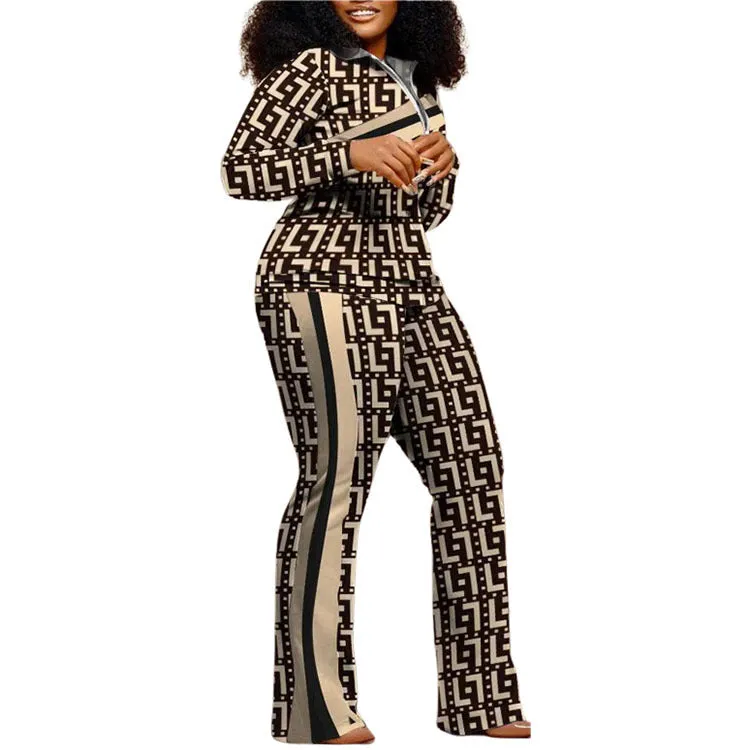 Women Fashion Two Piece Pants  Set Sports Tracksuits with Pocket