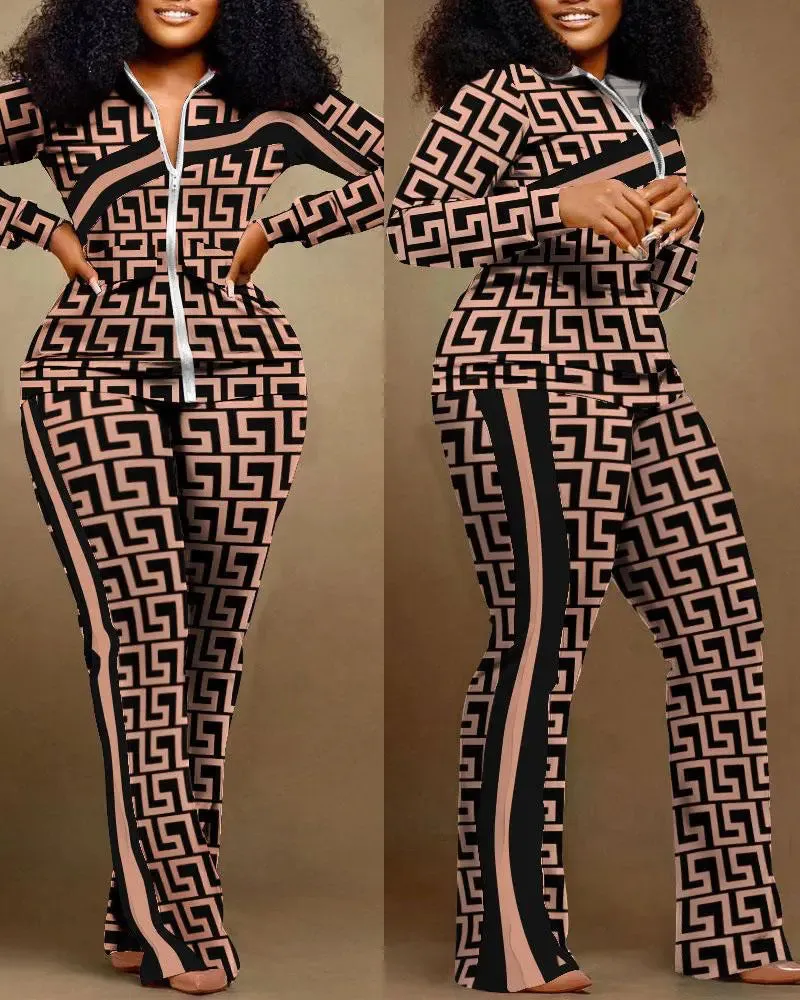 Women Fashion Two Piece Pants  Set Sports Tracksuits with Pocket