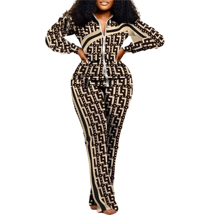 Women Fashion Two Piece Pants  Set Sports Tracksuits with Pocket