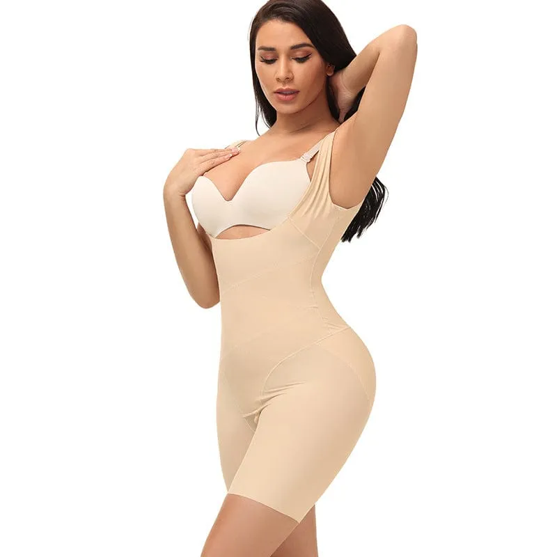 Women Shaping Bodysuit Open Bust Cross Waist Shaper Shorts