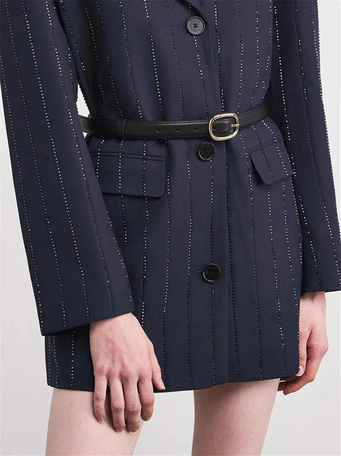 Women's Belted Patchwork Dress - Lapel Long Sleeve High Waist Loose Fit Design
