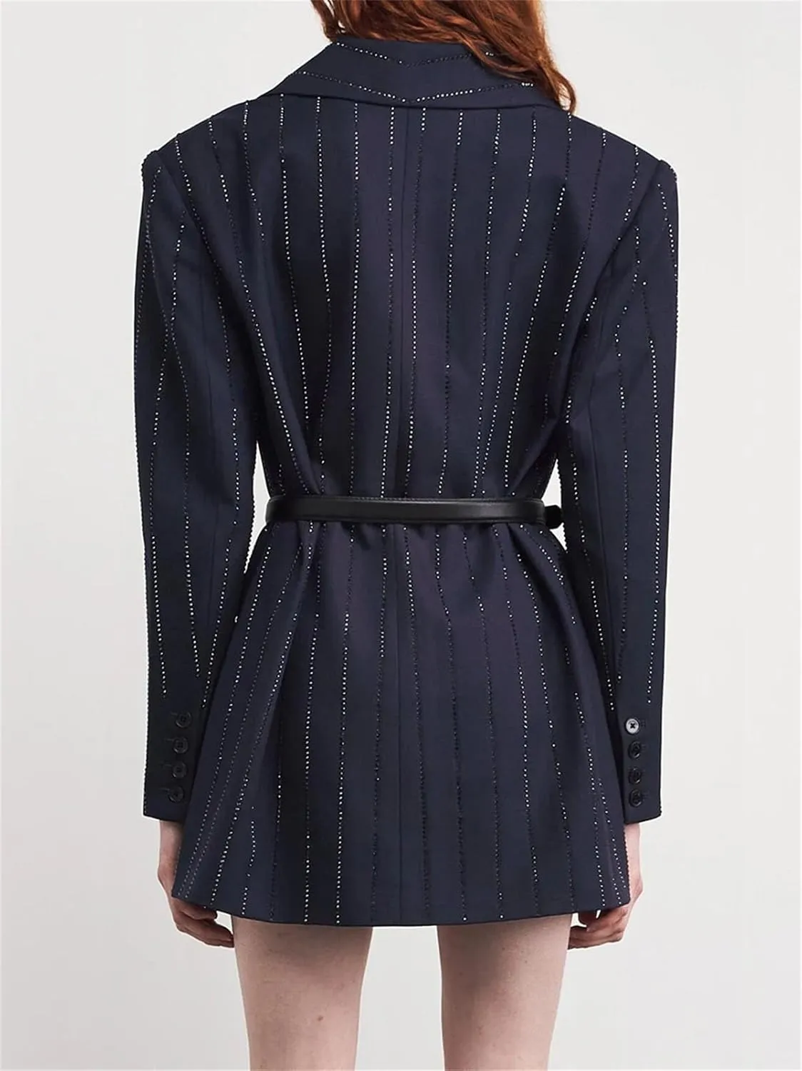 Women's Belted Patchwork Dress - Lapel Long Sleeve High Waist Loose Fit Design