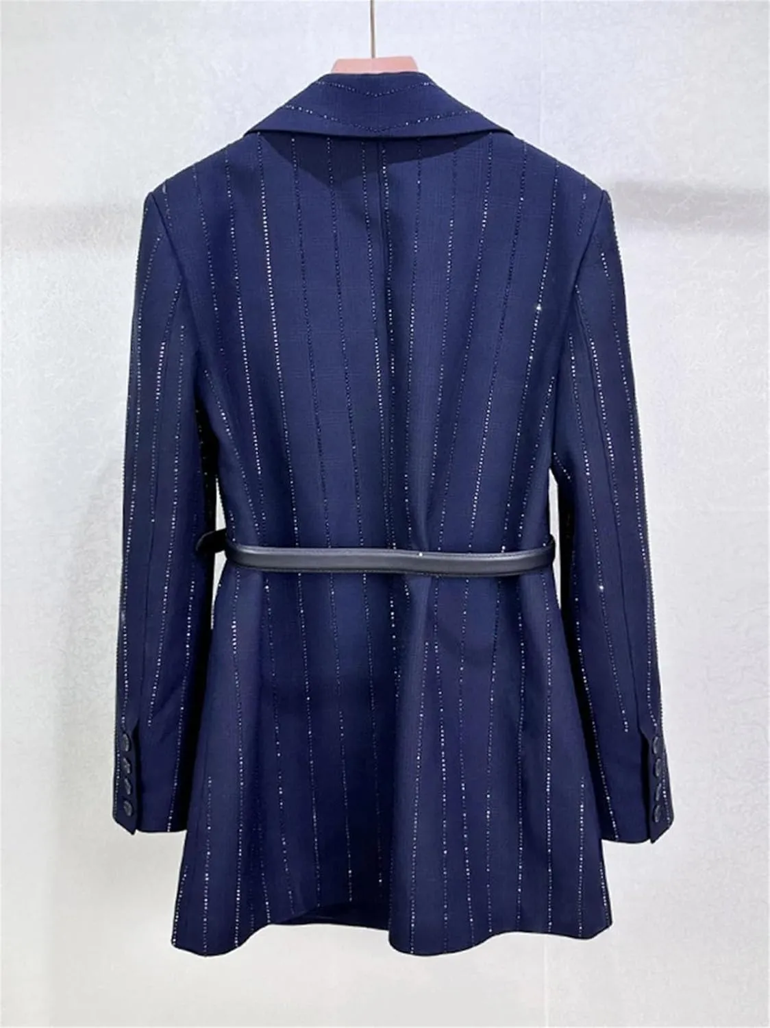Women's Belted Patchwork Dress - Lapel Long Sleeve High Waist Loose Fit Design