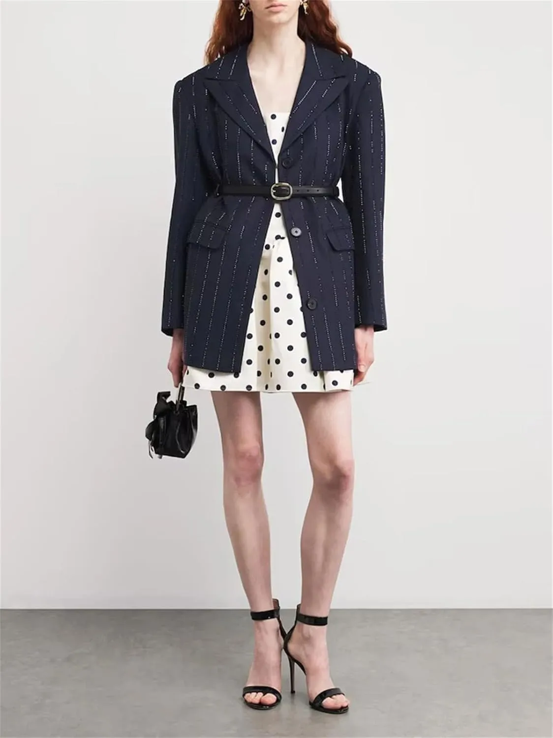 Women's Belted Patchwork Dress - Lapel Long Sleeve High Waist Loose Fit Design