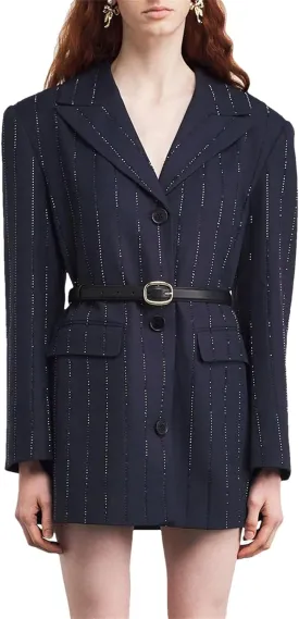 Women's Belted Patchwork Dress - Lapel Long Sleeve High Waist Loose Fit Design