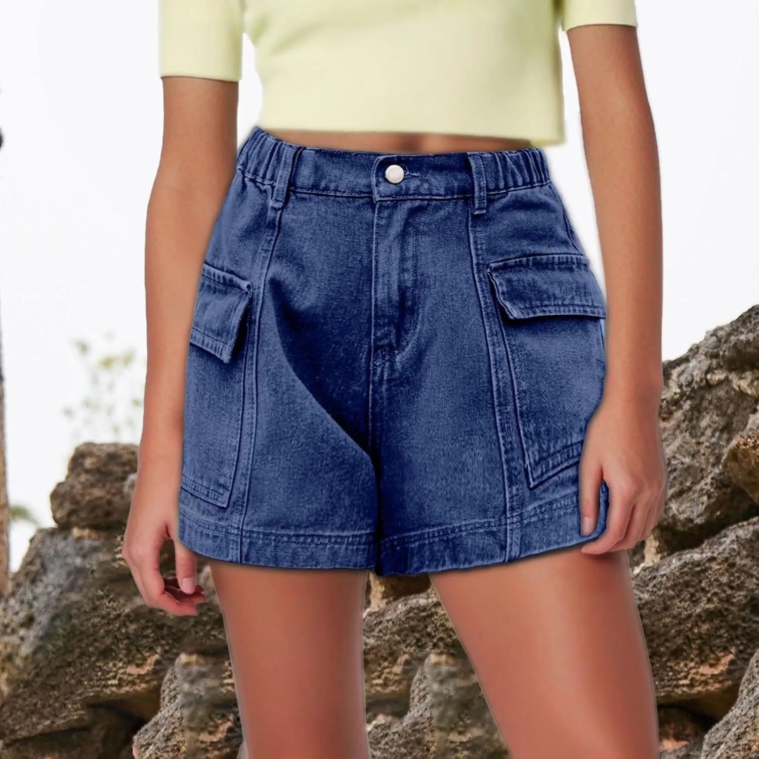 Womens Denim Shorts Summer Baggy High Waisted Flowy Wide Leg Buttons Pleated Casual Jean Shorts Fashion Ruffle Skorts