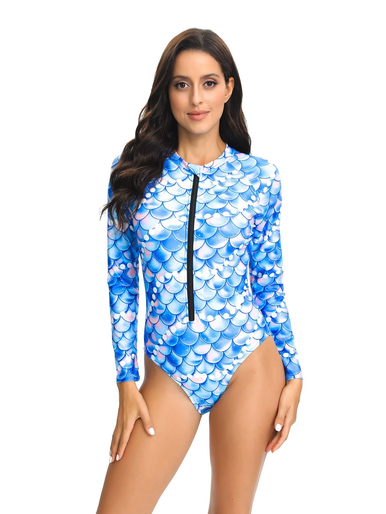 Women's Fashion Printed Long Sleeve One Piece Swimsuit UPF50  Rash Guard