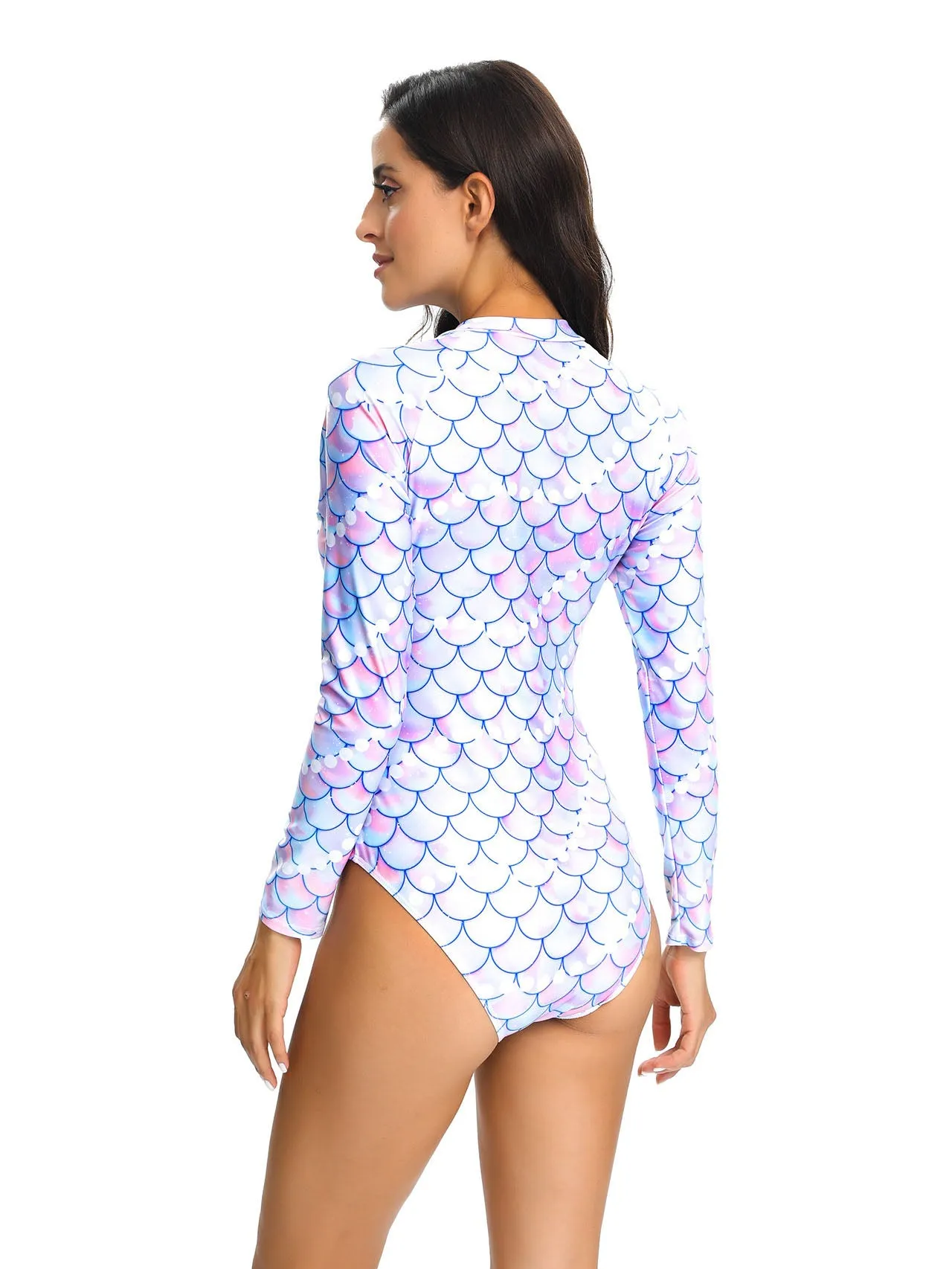 Women's Fashion Printed Long Sleeve One Piece Swimsuit UPF50  Rash Guard