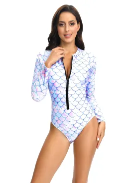 Women's Fashion Printed Long Sleeve One Piece Swimsuit UPF50  Rash Guard