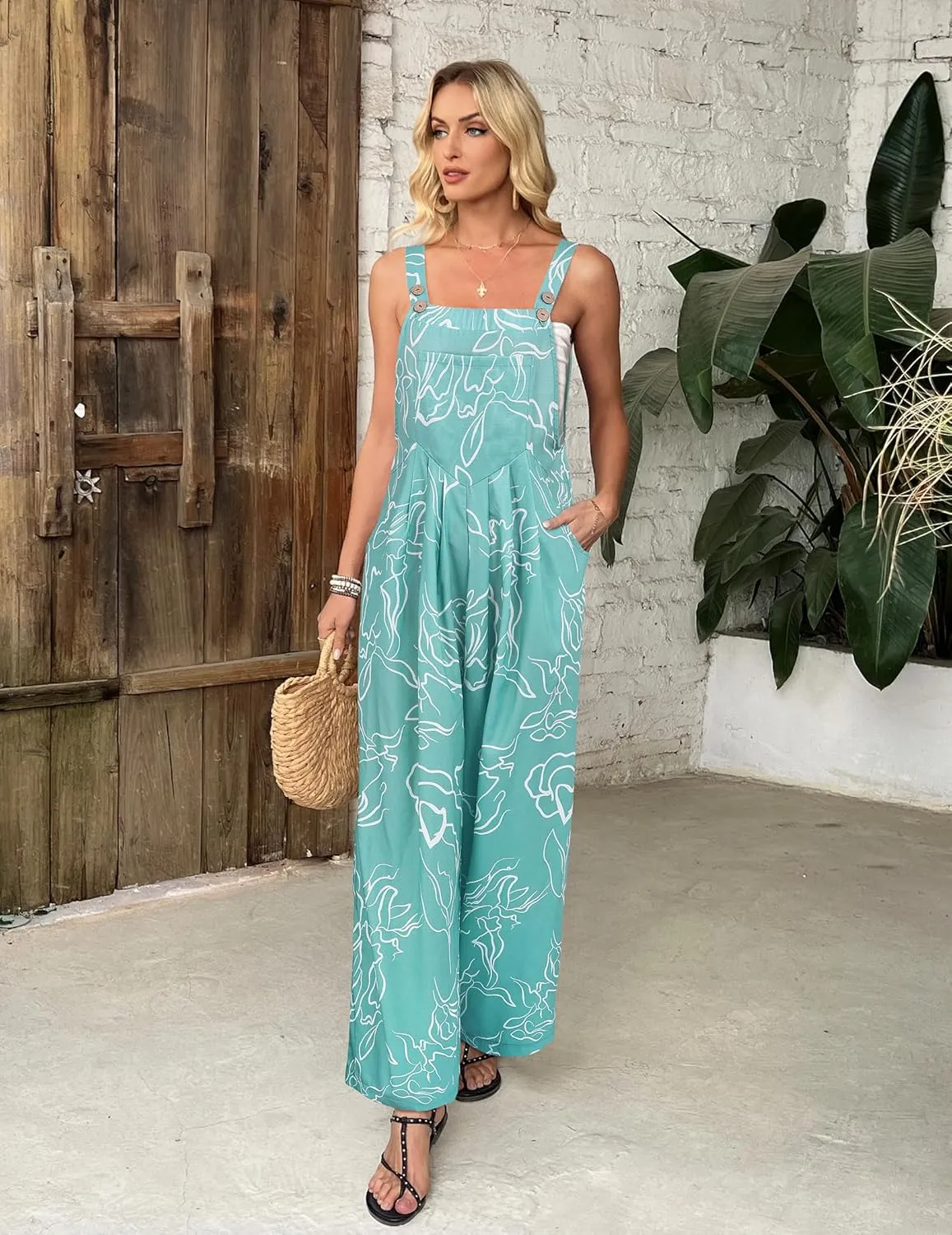 Women's Jumpsuits Summer Floral Print Boho Overalls Loose fit Wide Leg Baggy Long Rompers with Pocket 2025 One Piece