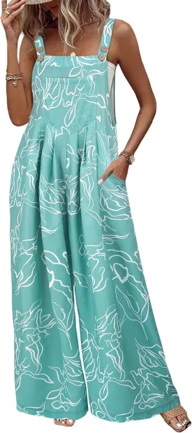 Women's Jumpsuits Summer Floral Print Boho Overalls Loose fit Wide Leg Baggy Long Rompers with Pocket 2025 One Piece