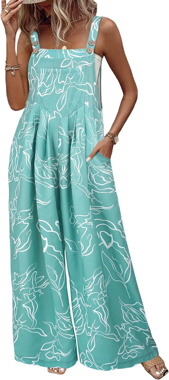 Women's Jumpsuits Summer Floral Print Boho Overalls Loose fit Wide Leg Baggy Long Rompers with Pocket 2025 One Piece