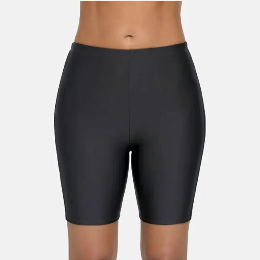 Women's Long Swim Shorts UPF 50  Built-in Liner (Black, Navy)