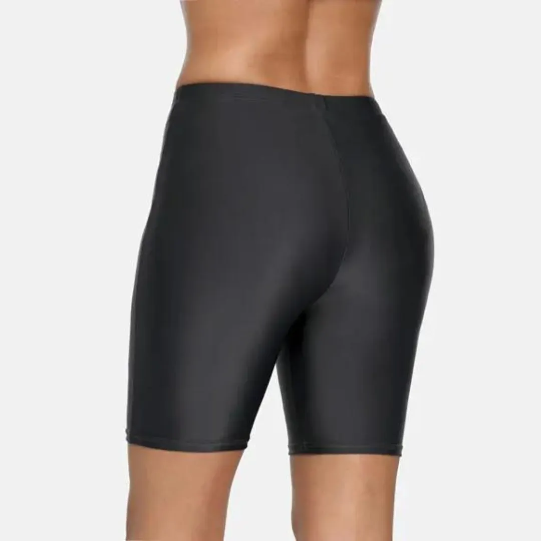 Women's Long Swim Shorts UPF 50  Built-in Liner (Black, Navy)