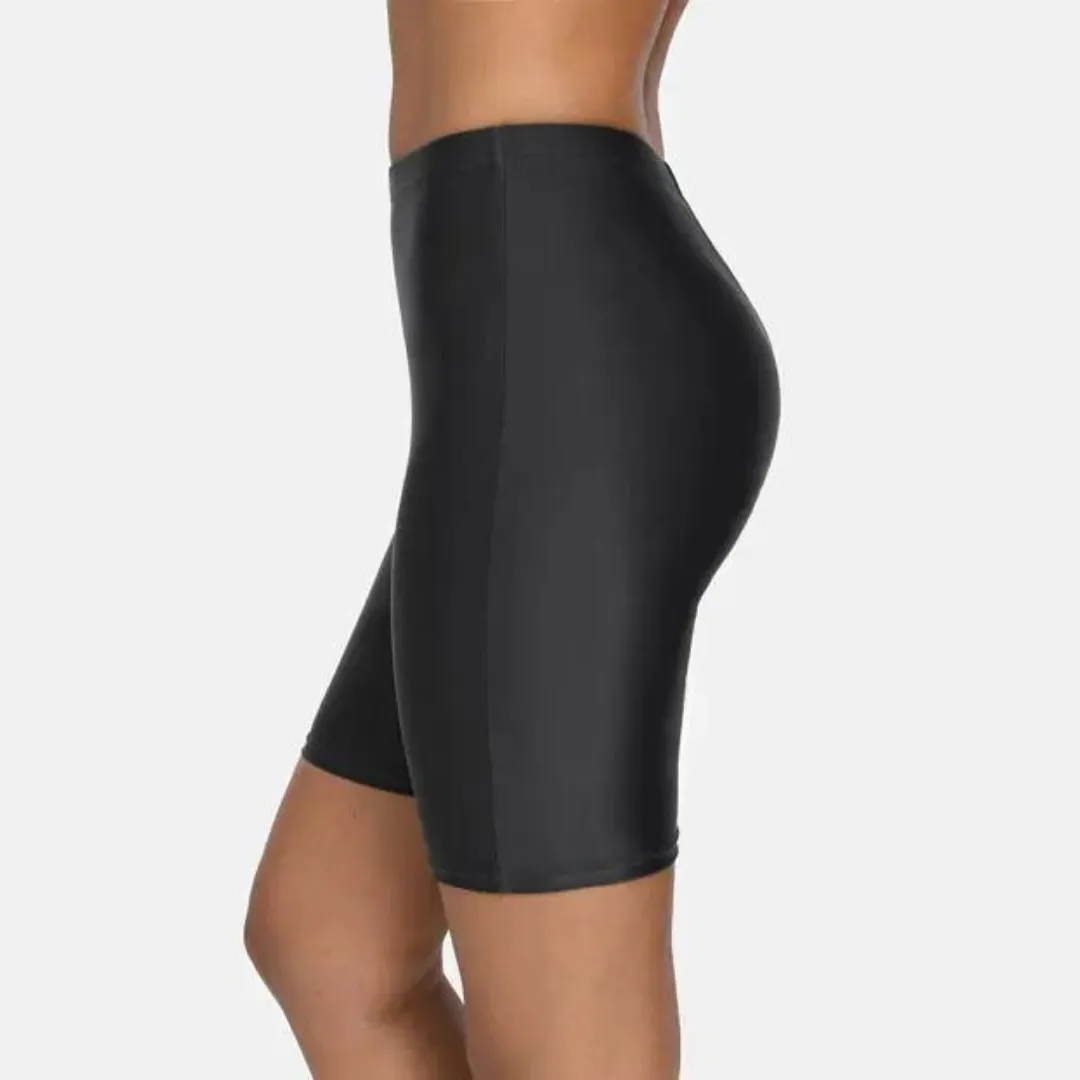 Women's Long Swim Shorts UPF 50  Built-in Liner (Black, Navy)