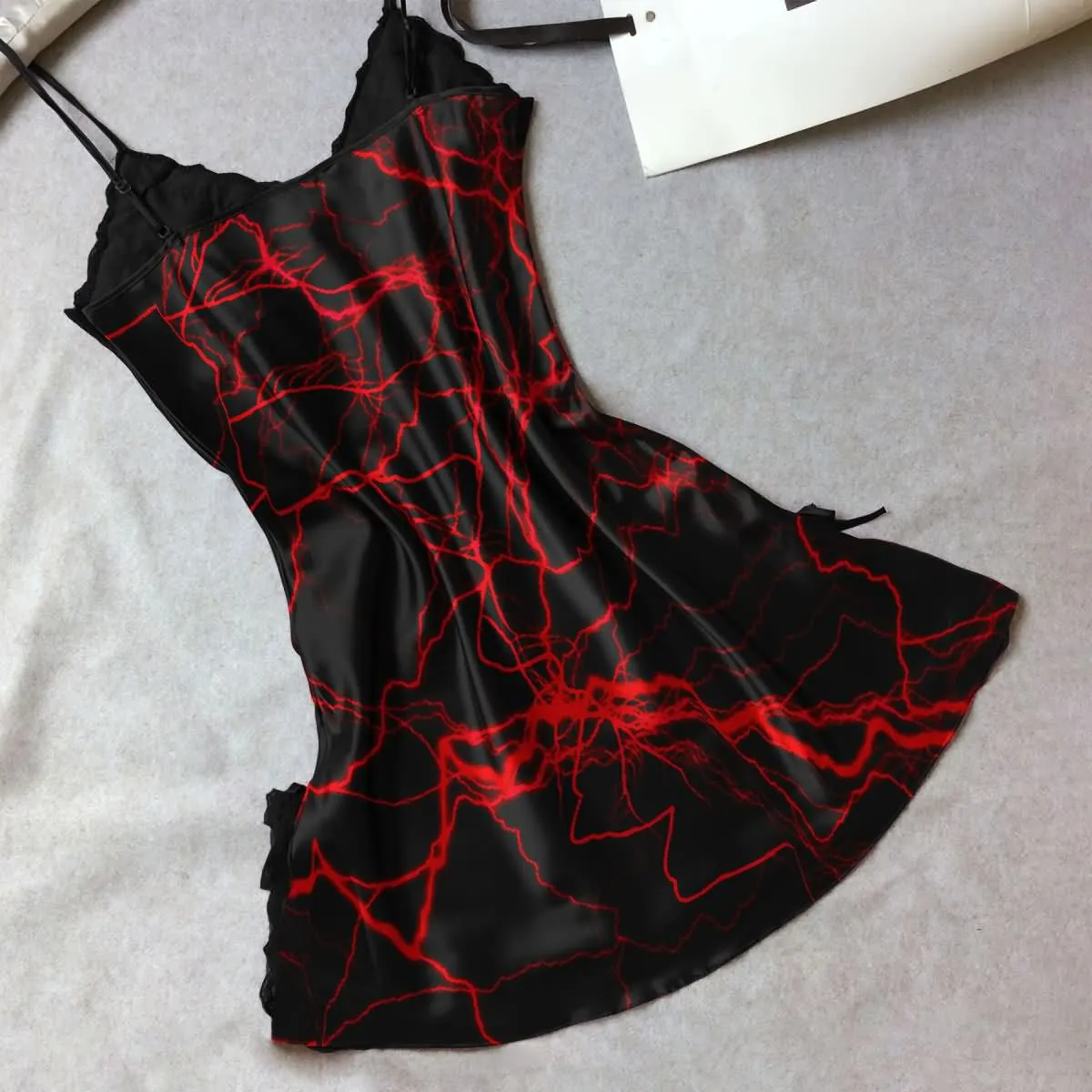 Women's Red Lace Nightgown, Sexy Spaghetti Strap Babydoll Nightwear Chemise