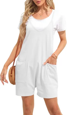 Women's Summer Casual Sleeveless Rompers Loose Fit Spaghetti Strap Shorts Jumpsuit Beach Cover Up with Pockets
