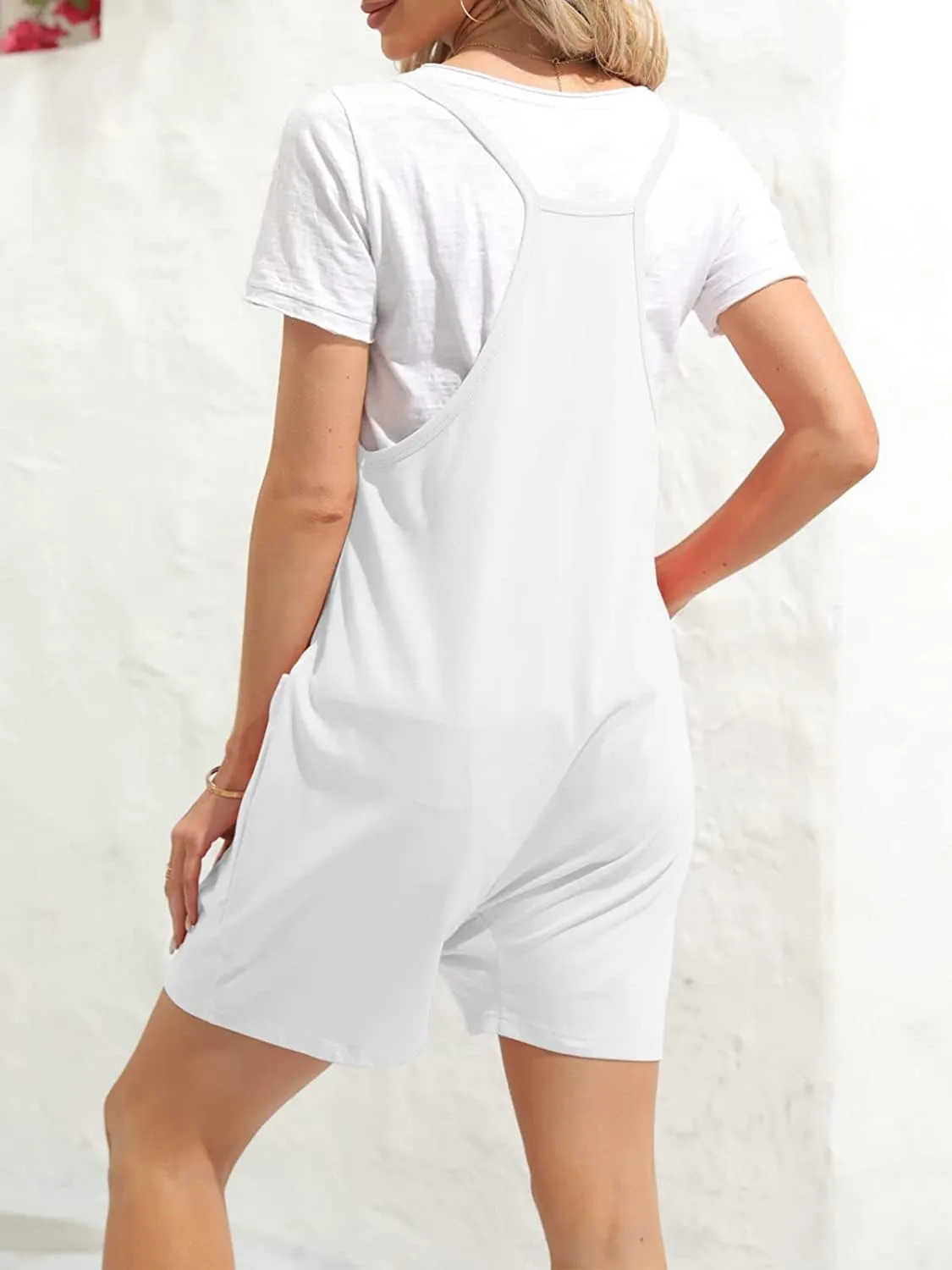 Women's Summer Casual Sleeveless Rompers Loose Fit Spaghetti Strap Shorts Jumpsuit Beach Cover Up with Pockets