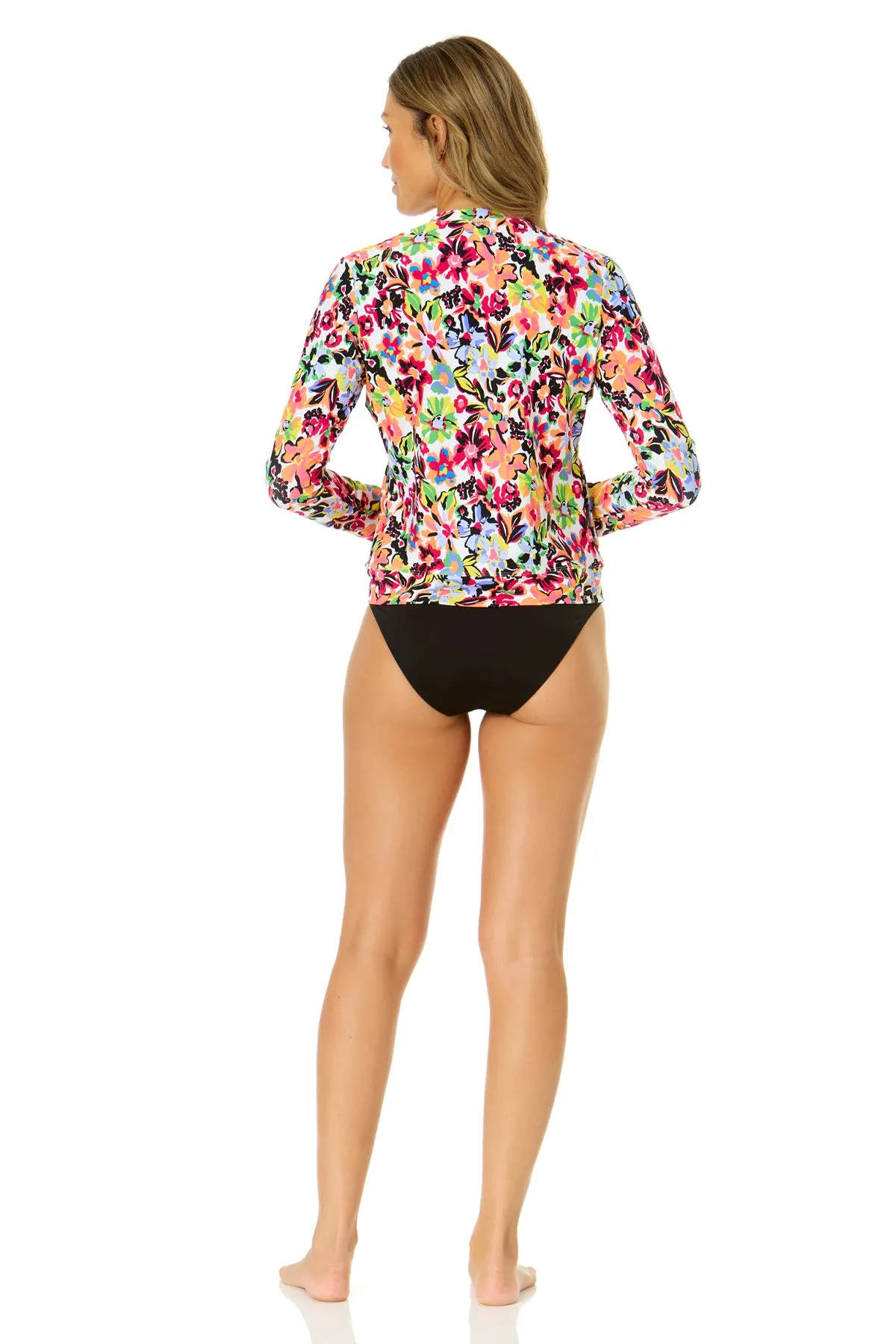 Women's Sun Blossom Long Sleeve Zip Front Rash Guard Top