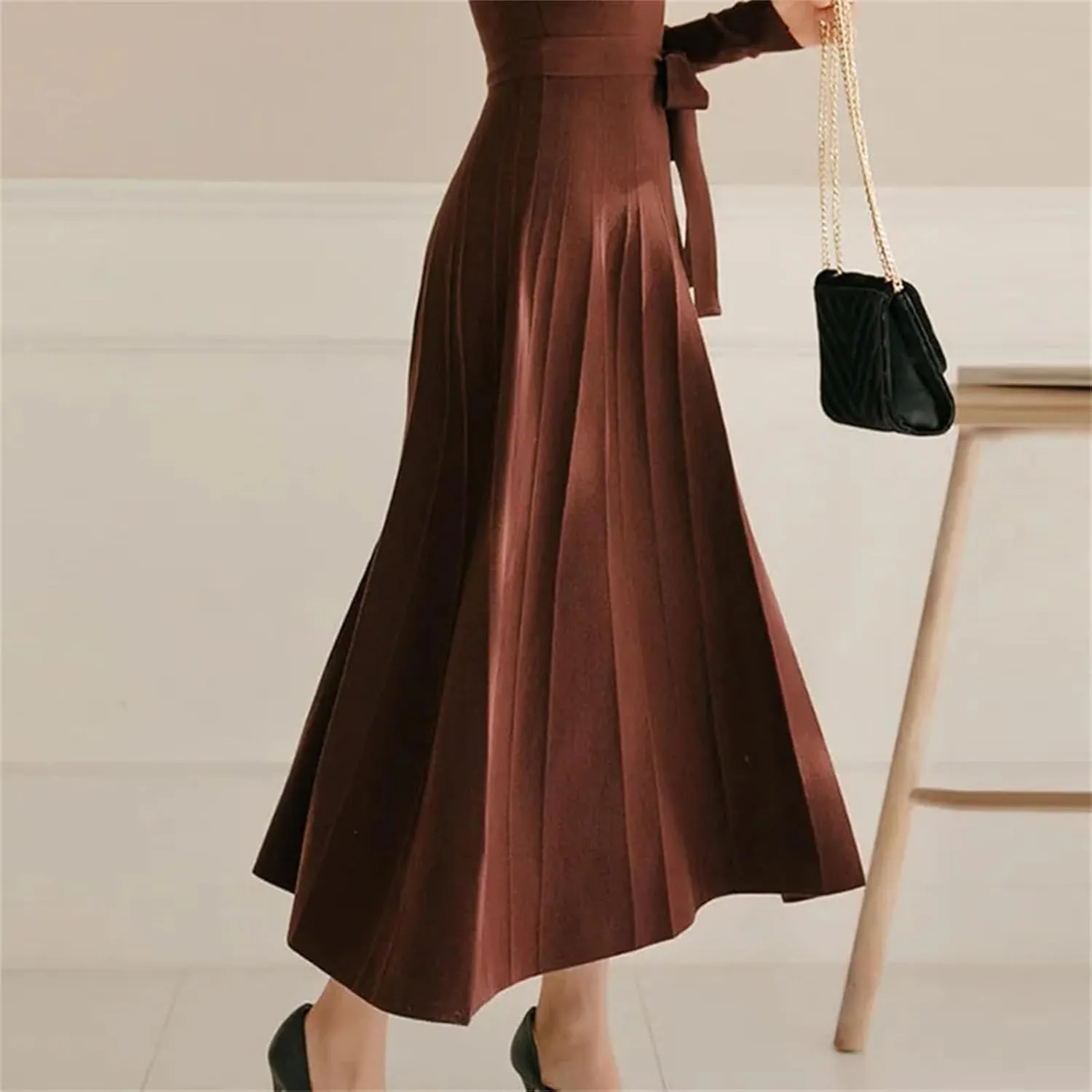 Women's Turtleneck Knit Party Dress - Big Swing Thick Elastic Winter Sweater