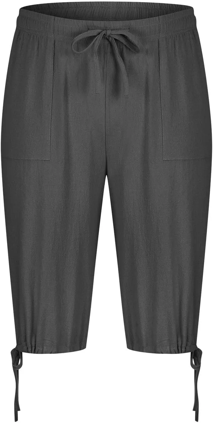 Xiaojmake Men's Cotton Linen Shorts Linen Capri Pants Casual Summer Drawstring Beach Shorts Below Knee Length Gym Yoga Pants