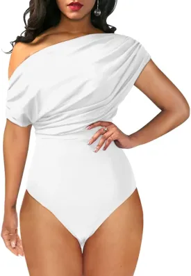 YMDUCH Women's Sexy Off Shoulder Sleeveless Bodycon One Piece Bodysuit Top